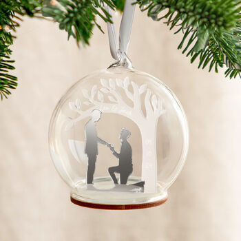 Metallic Engagement Silhouette And Tree Personalised Christmas Bauble, 4 of 6