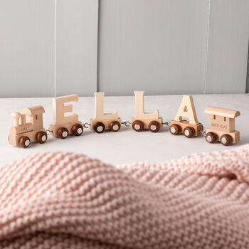 Engraved New Baby Wooden Name Train Set, 4 of 12