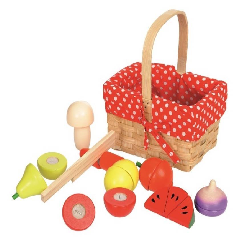 Wooden Fruit And Veg Play Food Basket By Crafts4kids   Original Wooden Play Food In A Basket 