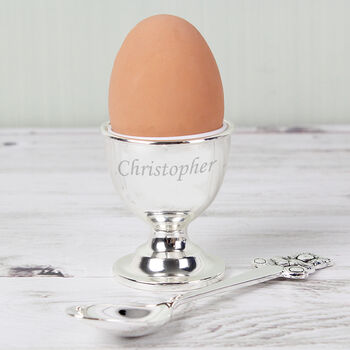 Personalised Silver Egg Cup And Spoon Christening Gift, 2 of 4