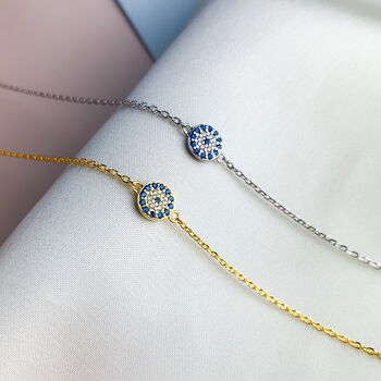 Sterling Silver Crystal Evil Eye Charm Bracelet, 4 of 5