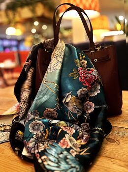 Limited Edition Kakuru Lanterns Japanese Crane Birds Blossoms And Lanterns 100% Silk Scarf, 11 of 12