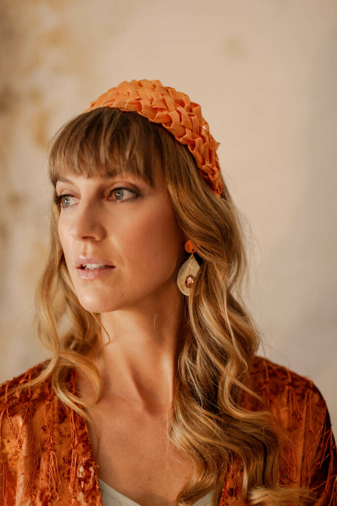 orange vintage straw braided headband by holly young millinery