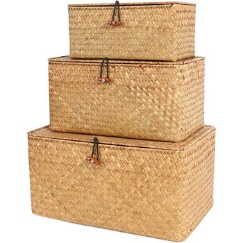 Set Of Three Basket With Lid Seagrass Storage Baskets, 4 of 7