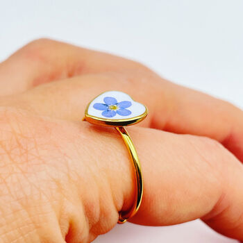 Forget Me Not Flower Adjustable Ring Hand Made Heart, 3 of 9