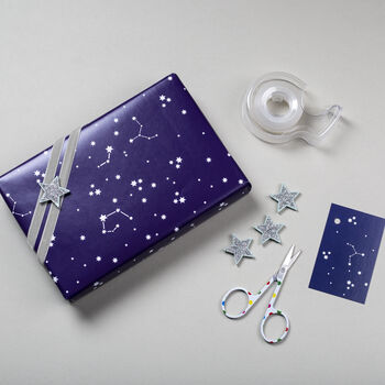 Navy Stars Christmas Wrapping Paper Gift Tag Set, 2 of 8