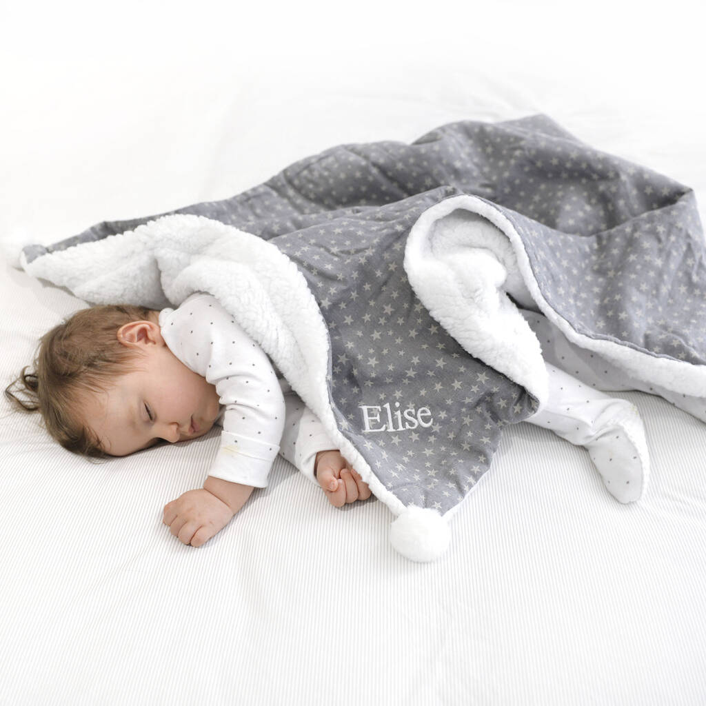 Personalised Grey And White Star Baby Pom Pom Blanket By A Type Of Design Notonthehighstreetcom