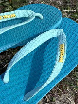 Vibrant Teal Rubber Flip Flops, 8 of 12