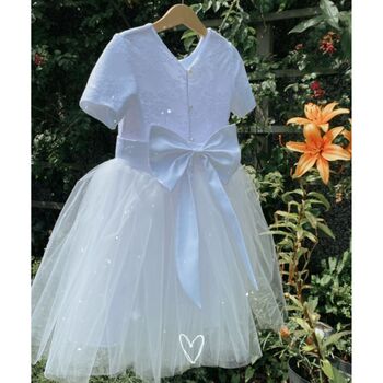 Lace Pearl Button Back With A Bow Sash Flower Girl Dress, 2 of 11