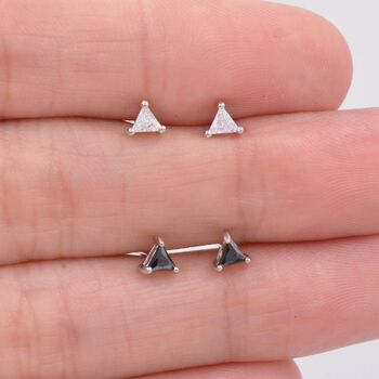 Sterling Silver Minimalist Triangle Cz Crystal Stud Earrings, 6 of 12
