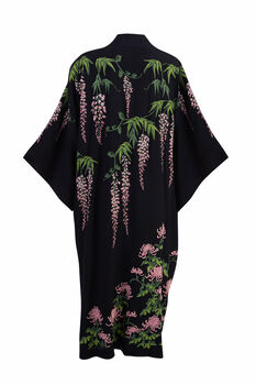 Wisteria And Chrysanthemum Black And Pink Embroidered Long Kimono, 12 of 12