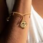 18ct Gold Three Station Charm Collector Bracelet With Hammered Discs, thumbnail 2 of 4