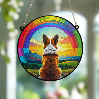 Corgi Rainbow Bridge Stained Glass Effect Suncatcher, 2 of 5