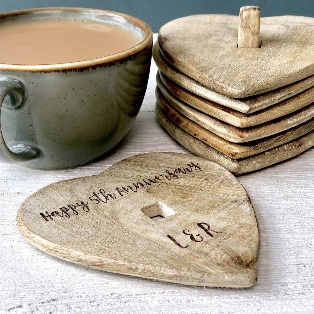 Personalised Pack Of Six Wooden Heart Coasters, 1 of 3