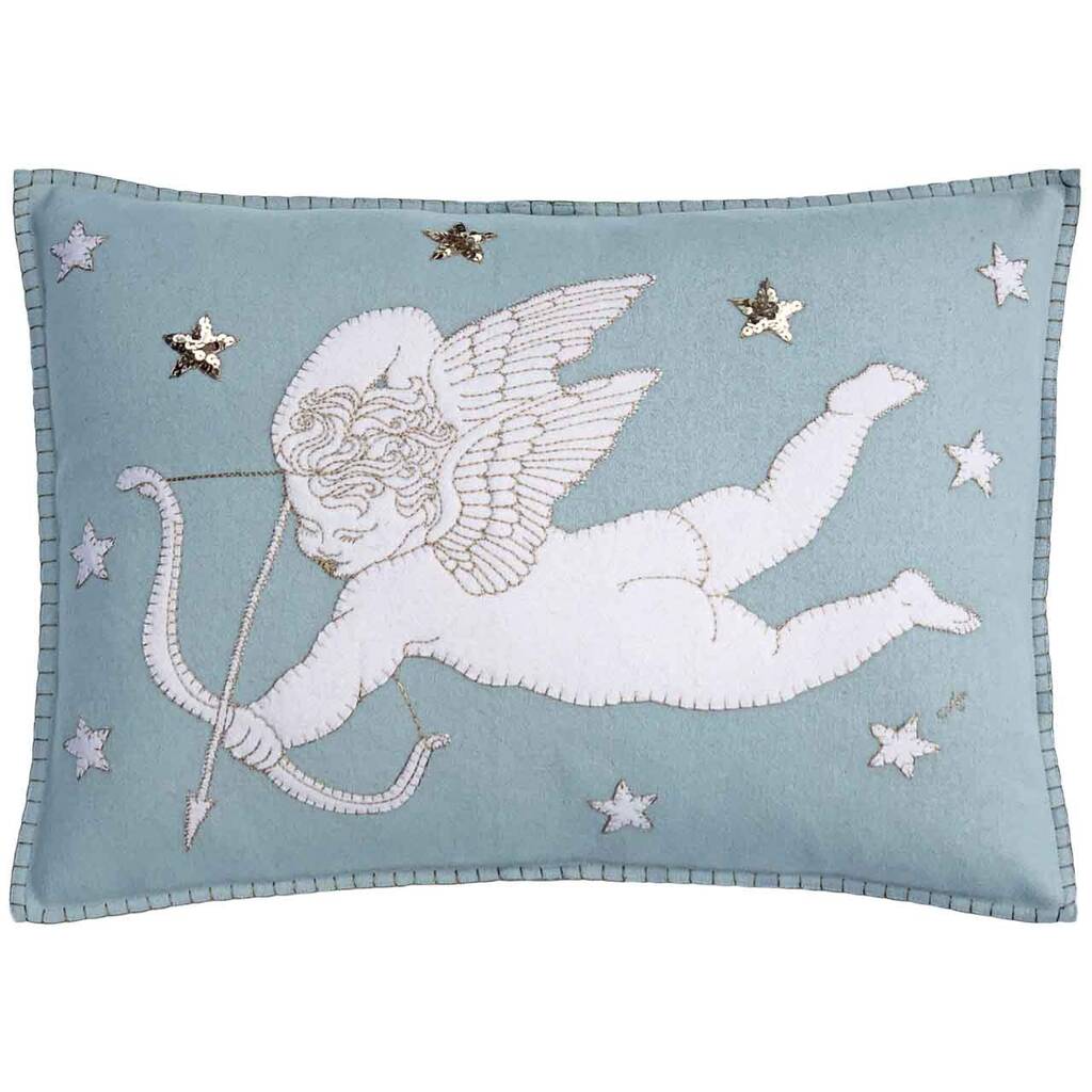 Sequin Embellished Pure Wool Cupid Cushion, 1 of 2