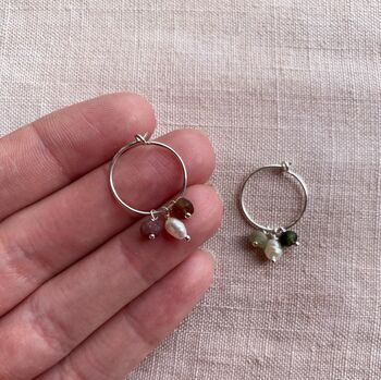 Rice Pearl Tourmaline Trio Sterling Silver Hoops, 3 of 6