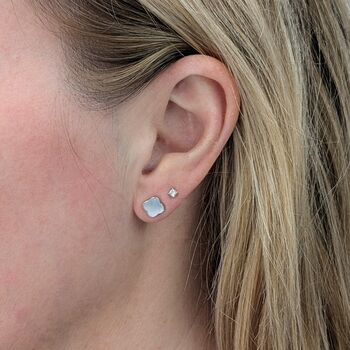 The Lucky Clover Mother Of Pearl Stud Earrings, Silver, 2 of 6