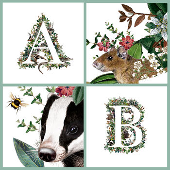 Couples Initial Animal Alphabet Wall Art, 5 of 12
