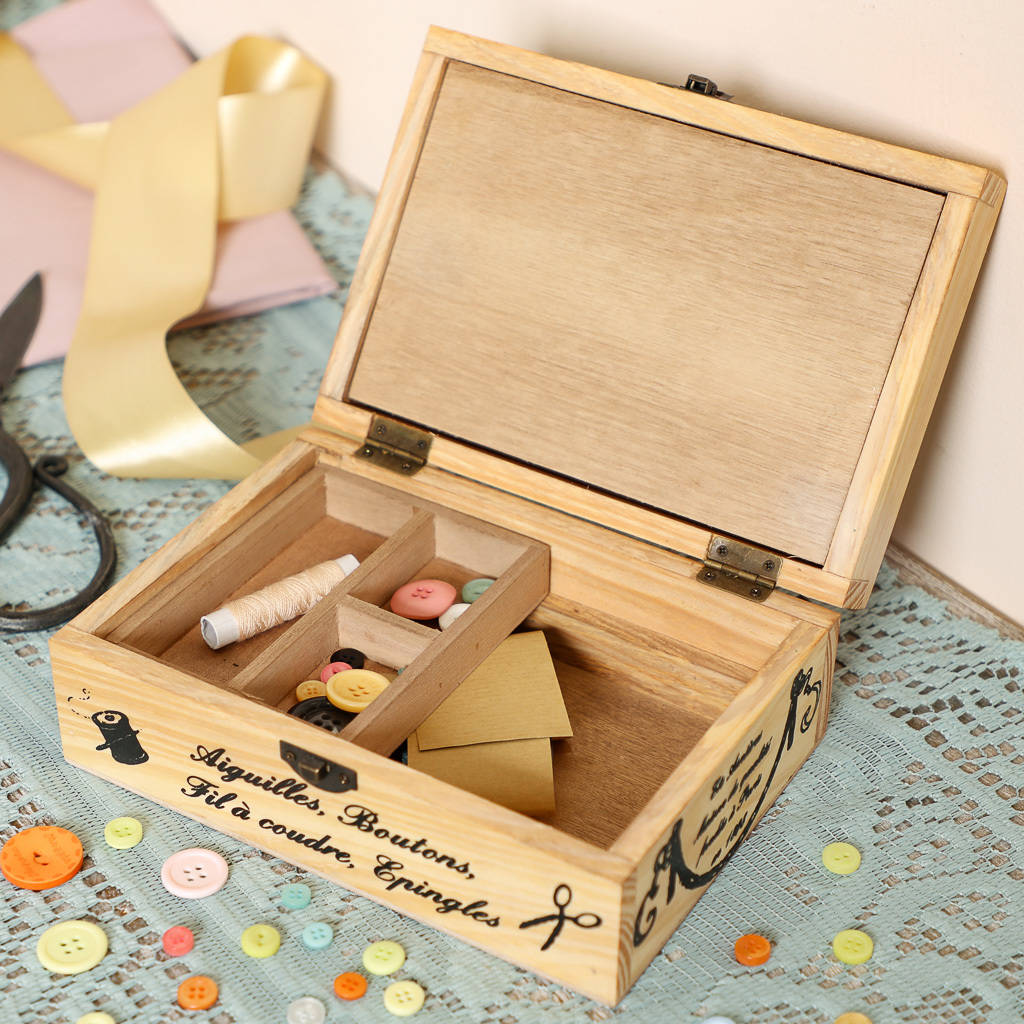 personalised vintage wooden sewing box by dibor