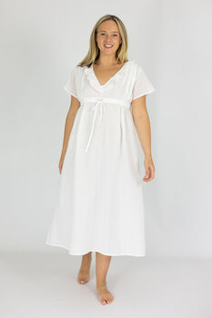 Women's White Cotton Short Sleeve Polka Dot Nightdress, 5 of 5