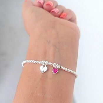Personalised Sterling Silver Initial And Heart Birthstone Bracelet, 11 of 11