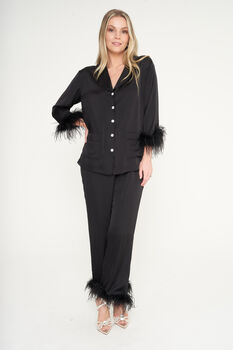 Luxury Black Feather Silky Pyjama Set, 2 of 12