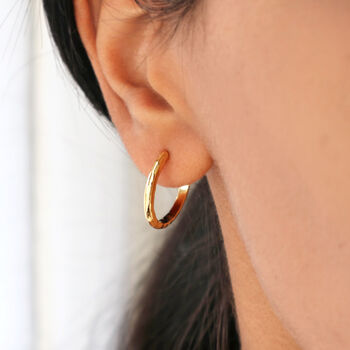 Small Hammered Hoop Earrings 18k Gold Plated, 2 of 5