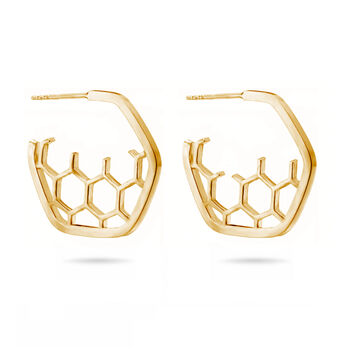 Gold Hoop Honeycomb Earrings, 2 of 3