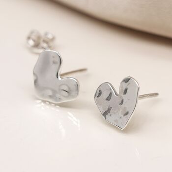 Sterling Silver Hammered Heart Stud Earrings, 4 of 6