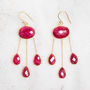 Ruby Drop Gold Plated Statement Earrings, thumbnail 3 of 4