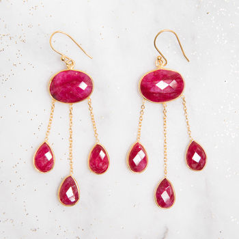 Ruby Drop Gold Plated Statement Earrings, 3 of 4