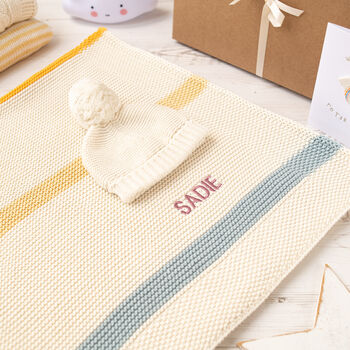 Unisex Cream Ribbon Stripe Baby Blanket, 3 of 12