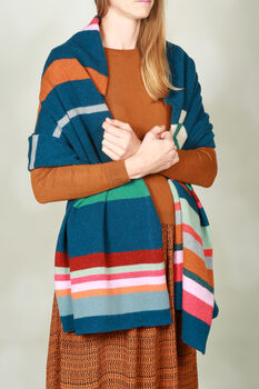 Colourful Multi Stripe Wrap Scarf Soft Lambswool, 2 of 7