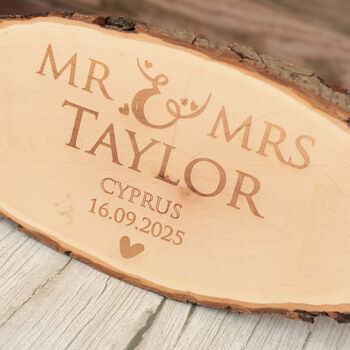 Wedding Mr And Mrs Log Wood Slice Sign Gift, 3 of 3