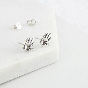 Silver Hands Stud Earrings For Sisters, 4 of 7