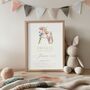 Personalised Bunny Floral Initial Birth Print For Nursery, thumbnail 5 of 6