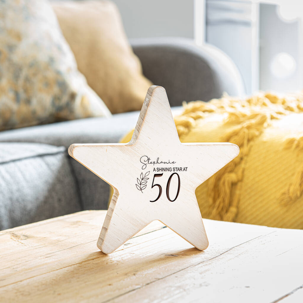 Personalised Wooden Star 50th Birthday Gift For Her