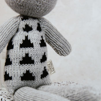 Agnes The Grey And Black Print Hand Knitted Bunny, 5 of 9