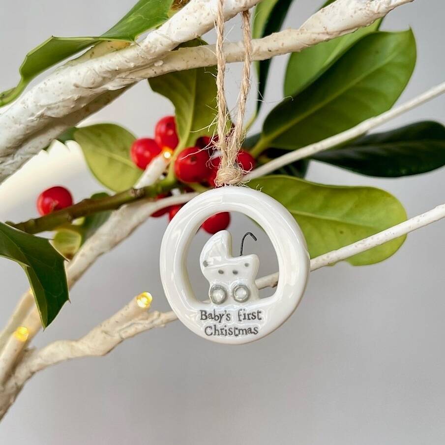 Porcelain Baby's First Christmas Hanging Decoration, 1 of 2