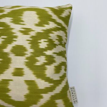 Square Ikat Silk Cushion Green Abstract, 6 of 7