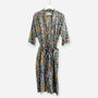 Pale Blue Flower Block Print 100% Cotton Dressing Gown Kimono, thumbnail 3 of 4