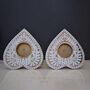 Wooden Heart Tea Light Candle Holder, Set Of Two, thumbnail 3 of 5