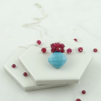 Turquoise And Ruby Necklace In Sterling Silver, 3 of 3