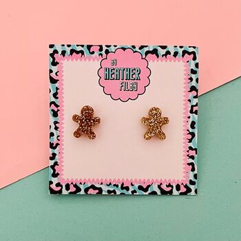 Gold Gingerbread Christmas Stud Earrings, 5 of 5