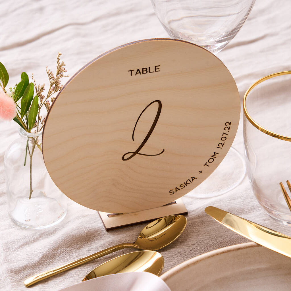 Personalised Wooden Circle Wedding Table Number, 1 of 2