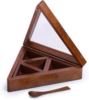 Wooden Handcrafted Triangle Spice Box With Spoon, 2 of 3