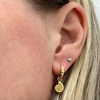 The Ammonite Accent Pyramid Gold Plated Hoop Earrings, 3 of 4