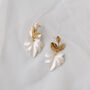Gold And Ivory Carved Leaf Bridal Earrings, thumbnail 3 of 3