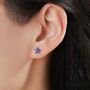 Sterling Silver Blue Cz Flower Internally Threaded Flat Back Earrings, thumbnail 4 of 11
