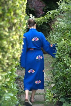 Long Organic Cotton Robe: Emerald Blue Eye, 2 of 6